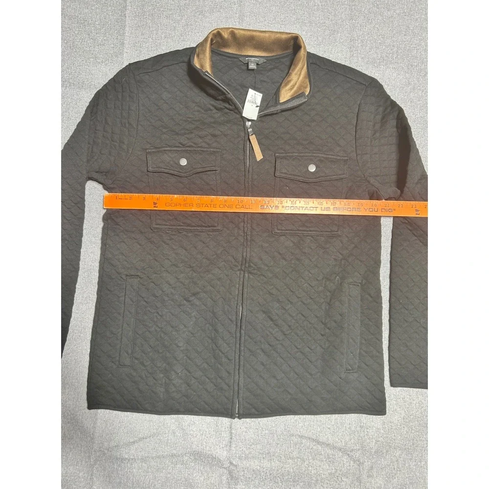 Banana Republic Quilted Knit‎ Shirt Jacket Mens Full Zip Black Brown Collared